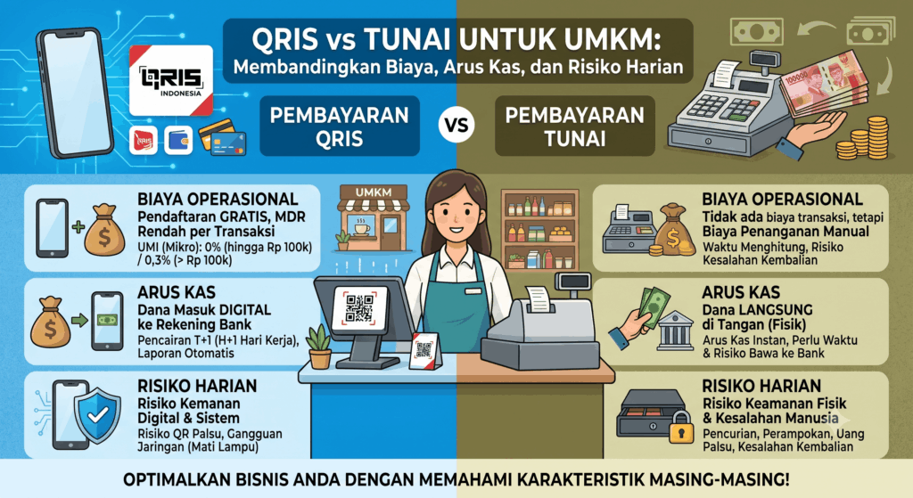 Ilustrasi: QRIS vs Tunai untuk UMKM: Membandingkan Biaya, Arus Kas, dan Risiko Harian